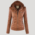 Wetterfester Damen Faux Lederjacke mit Kapuze