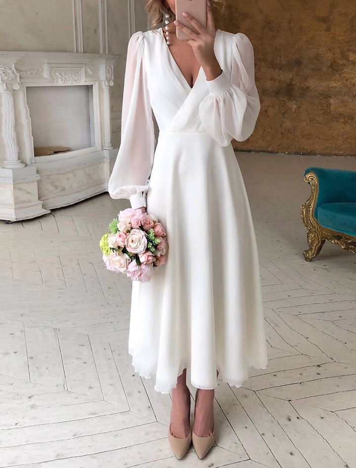 Damen Klassisches Langarm Fließendes Brautkleid