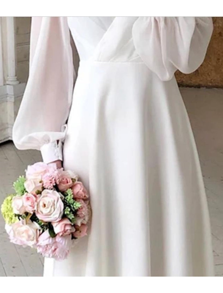 Damen Klassisches Langarm Fließendes Brautkleid