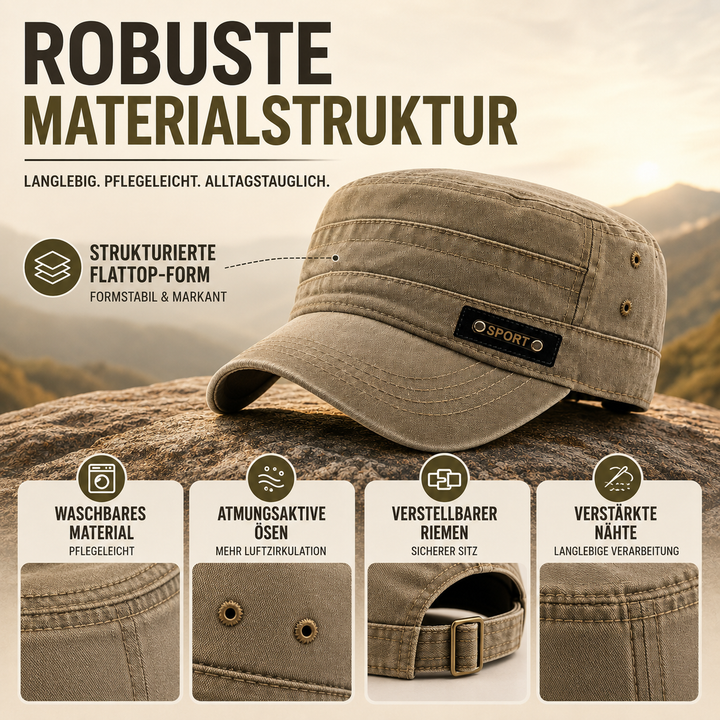 Flache Militär-Sonnenkappe mit breitem Schirm, Waschbar