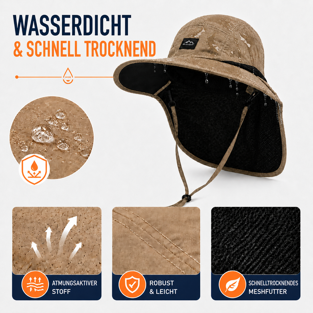 Sonnenhut mit breiter Krempe und Nackenschutz