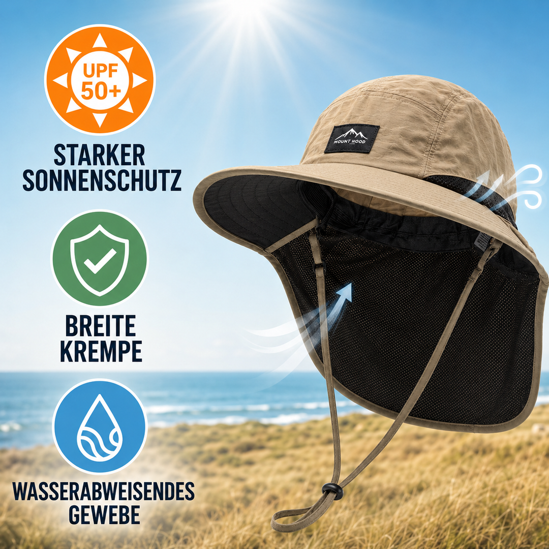 Sonnenhut mit breiter Krempe und Nackenschutz