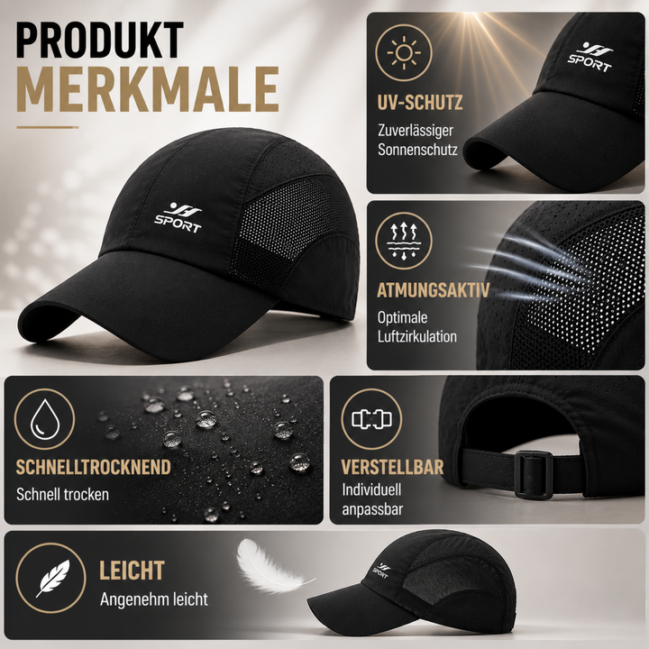UV-Schutz Atmungsaktive Baseballkappe mit Mesh-Seiten und Schnallenverschluss