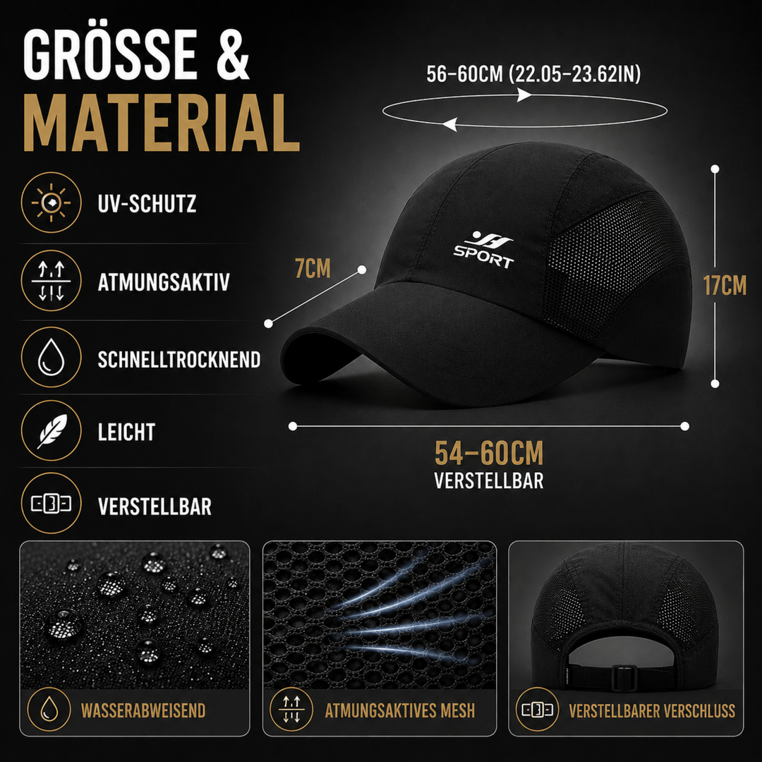 UV-Schutz Atmungsaktive Baseballkappe mit Mesh-Seiten und Schnallenverschluss
