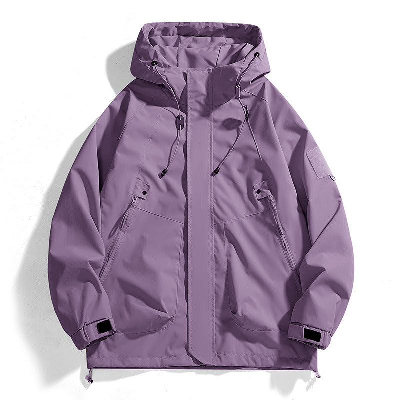 Damen wasserdichte Outdoor-Jacke mit verstellbarer Kapuze und atmungsaktiven Einsätzen