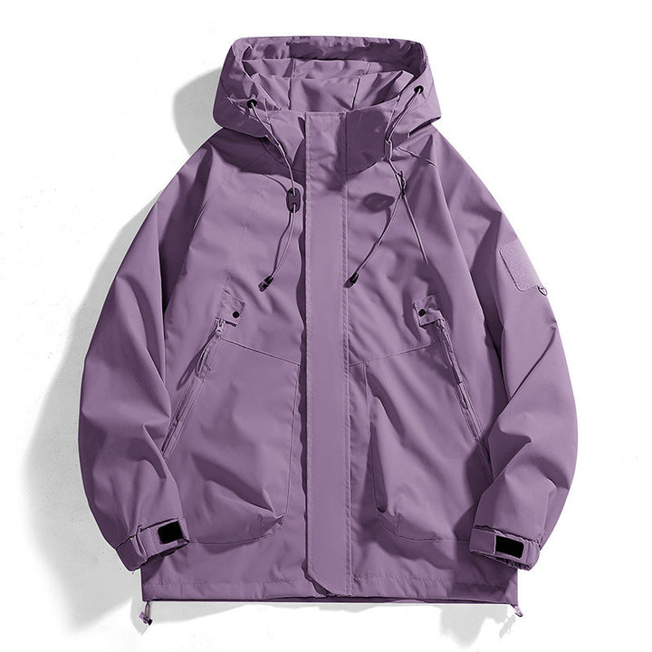 Damen wasserdichte Outdoor-Jacke mit verstellbarer Kapuze und atmungsaktiven Einsätzen