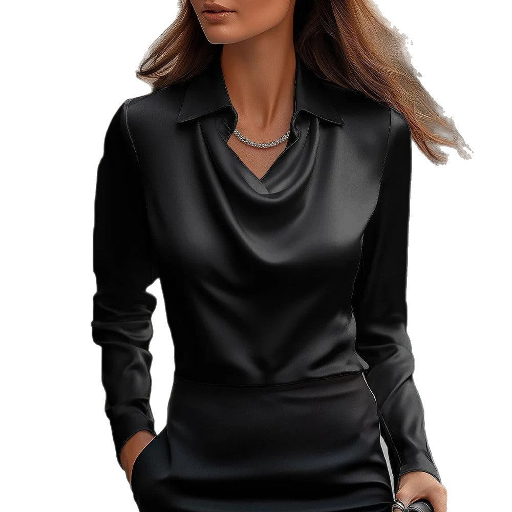 Damen Elegante Bluse mit asymmetrischem Kragen und fließendem Fall