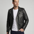 Herren Kunstleder Bikerjacke mit asymmetrischem Reißverschluss