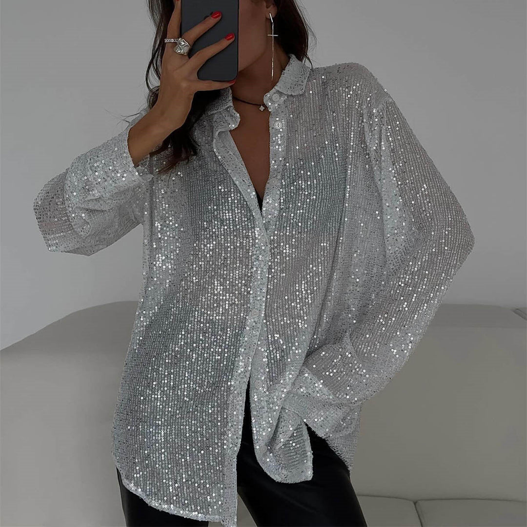 Damen Glitzernde Übergröße Bluse