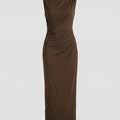 Damen Satin Maxikleid mit Drapierungen