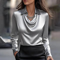 Damen Elegante Bluse mit asymmetrischem Kragen und fließendem Fall