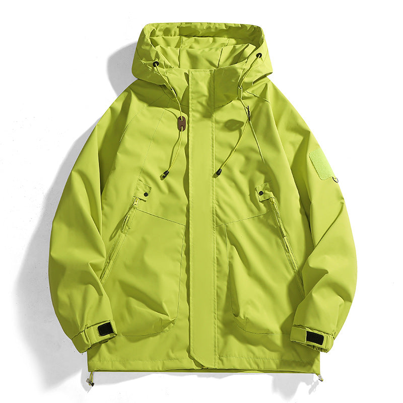Damen wasserdichte Outdoor-Jacke mit verstellbarer Kapuze und atmungsaktiven Einsätzen