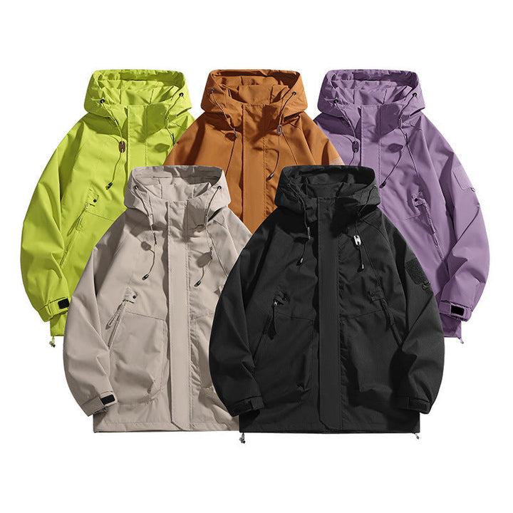 Damen wasserdichte Outdoor-Jacke mit verstellbarer Kapuze und atmungsaktiven Einsätzen