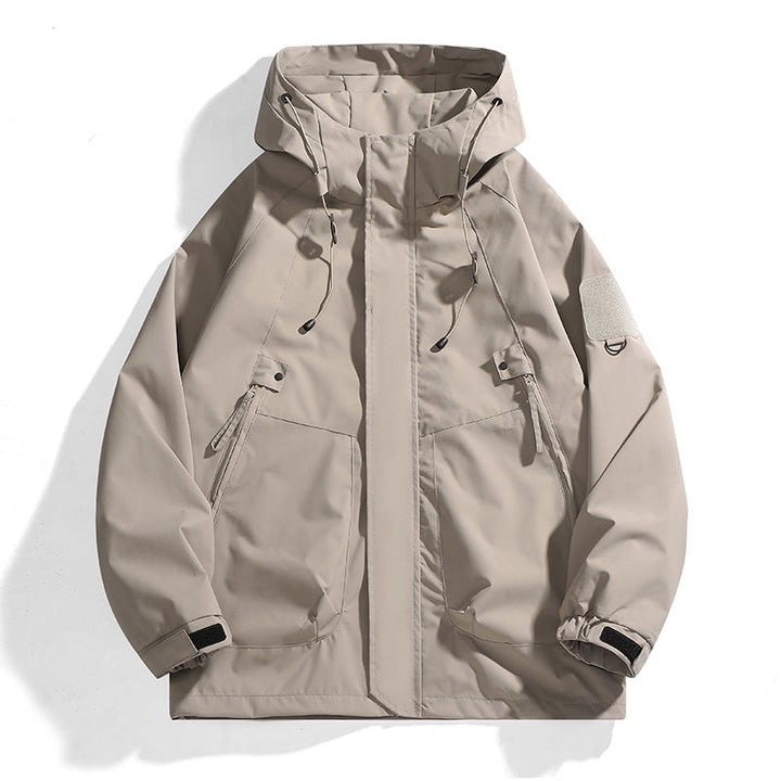 Damen wasserdichte Outdoor-Jacke mit verstellbarer Kapuze und atmungsaktiven Einsätzen