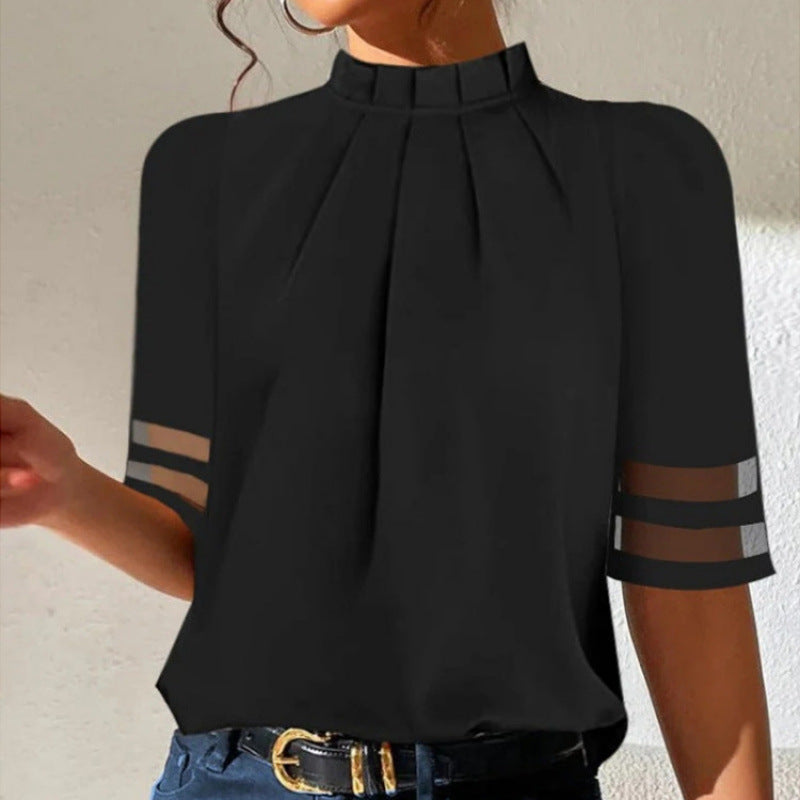 Damen elegante Bluse mit transparenten Ärmeln