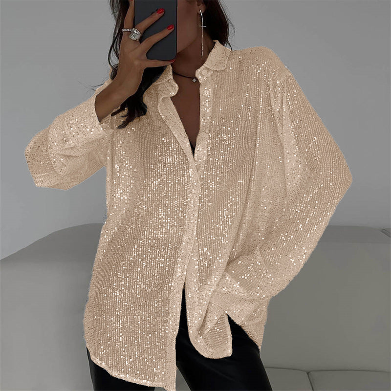 Damen Glitzernde Übergröße Bluse