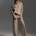 Damen Polopullover- und Weitbein-Hosen-Set