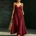 Damen Sommerkleid Midikleid Spaghettiträger V-Ausschnitt