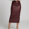 Damen Midi-Rock aus hochwertigem Leder mit Raffung