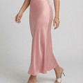 Damen Satin-Midirock mit fließendem Schnitt und hohem Bund