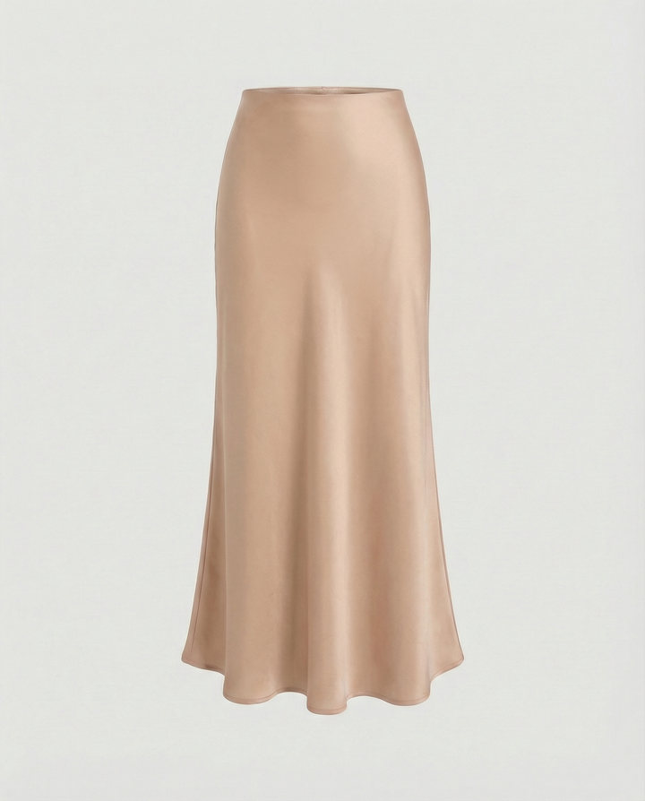 Damen Satin-Midirock mit fließendem Schnitt und hohem Bund