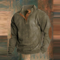 Herren Lässiger Gerippter Pullover mit Knopfleiste am Kragen