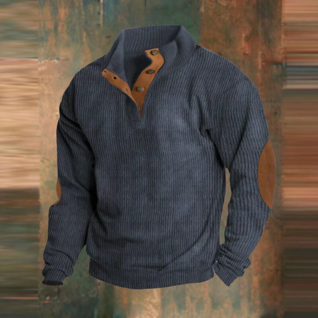 Herren Lässiger Gerippter Pullover mit Knopfleiste am Kragen