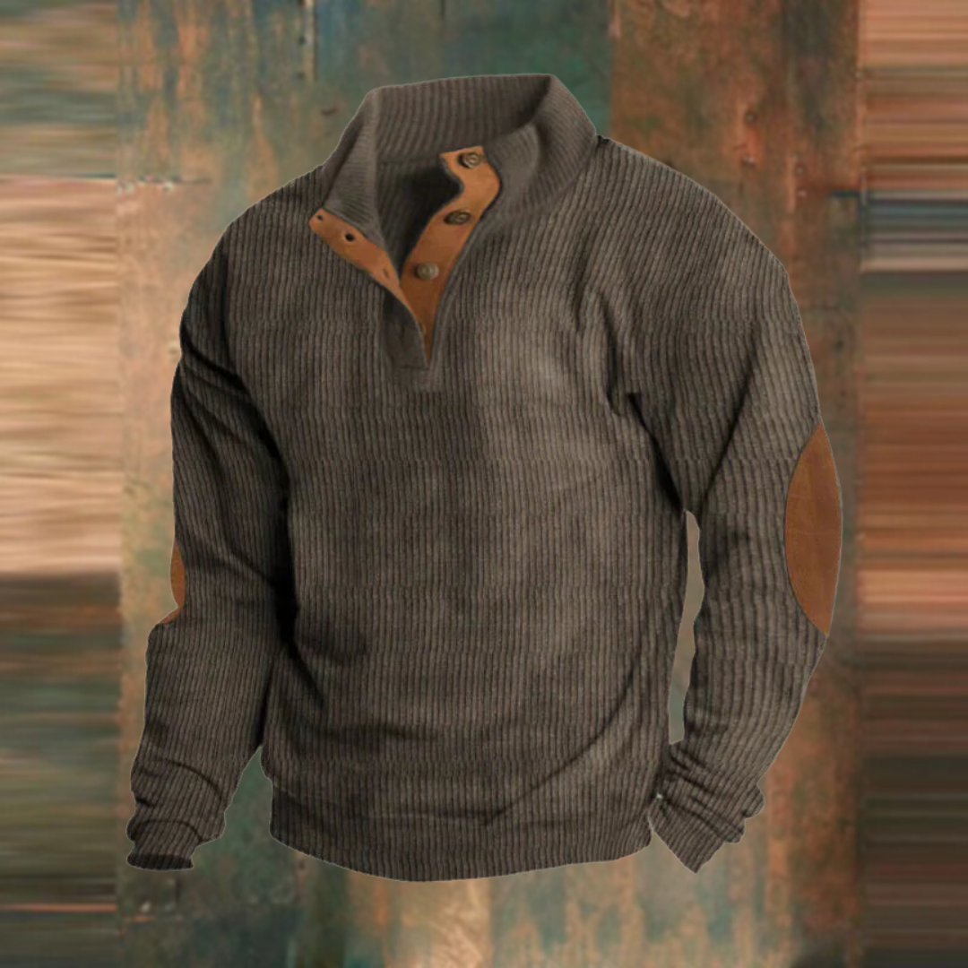 Herren Lässiger Gerippter Pullover mit Knopfleiste am Kragen