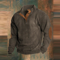 Herren Lässiger Gerippter Pullover mit Knopfleiste am Kragen