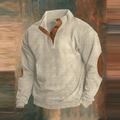 Herren Lässiger Gerippter Pullover mit Knopfleiste am Kragen