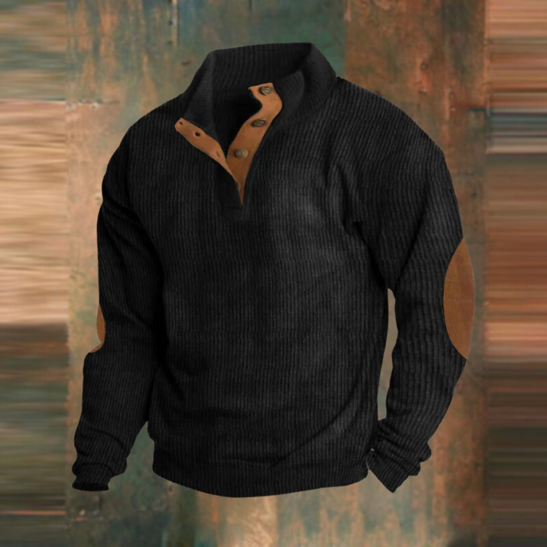 Herren Lässiger Gerippter Pullover mit Knopfleiste am Kragen