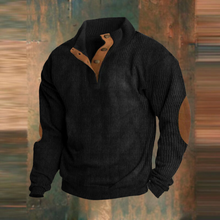 Herren Lässiger Gerippter Pullover mit Knopfleiste am Kragen