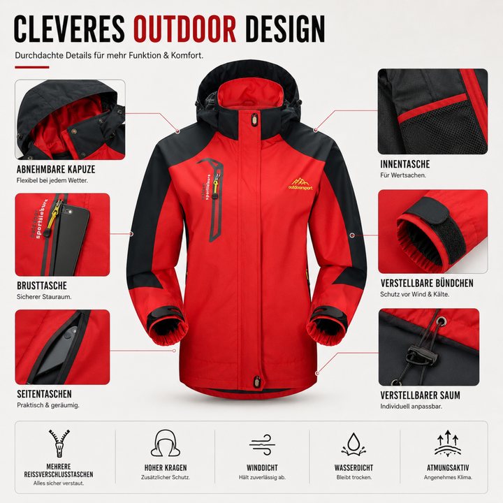 Outdoorjacke Damen wasserdicht & winddicht mit Kapuze