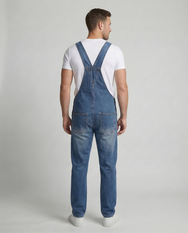 Herren Jeans Latzhose aus Robuster Denim mit Verstellbaren Trägern & Praktischen Taschen