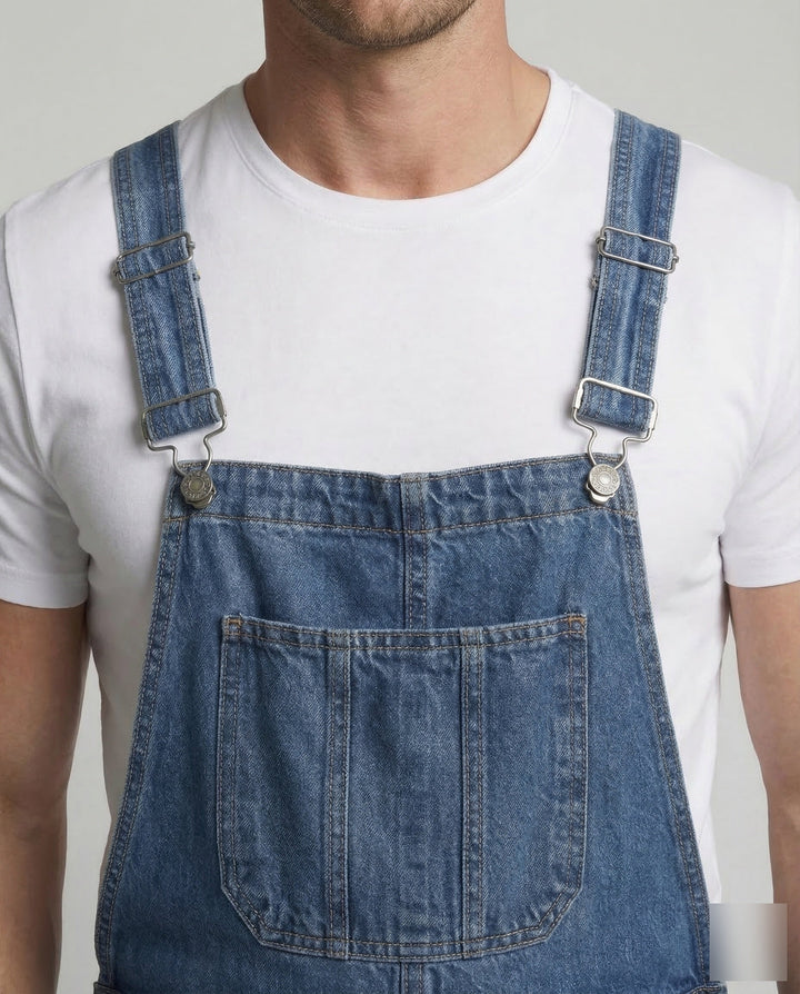 Herren Jeans Latzhose aus Robuster Denim mit Verstellbaren Trägern & Praktischen Taschen