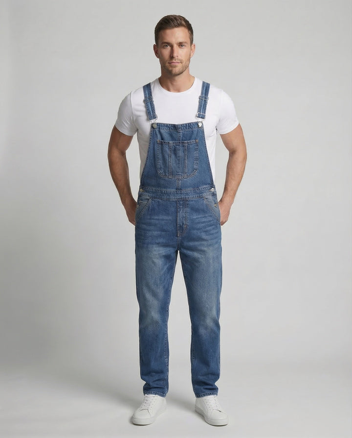 Herren Jeans Latzhose aus Robuster Denim mit Verstellbaren Trägern & Praktischen Taschen