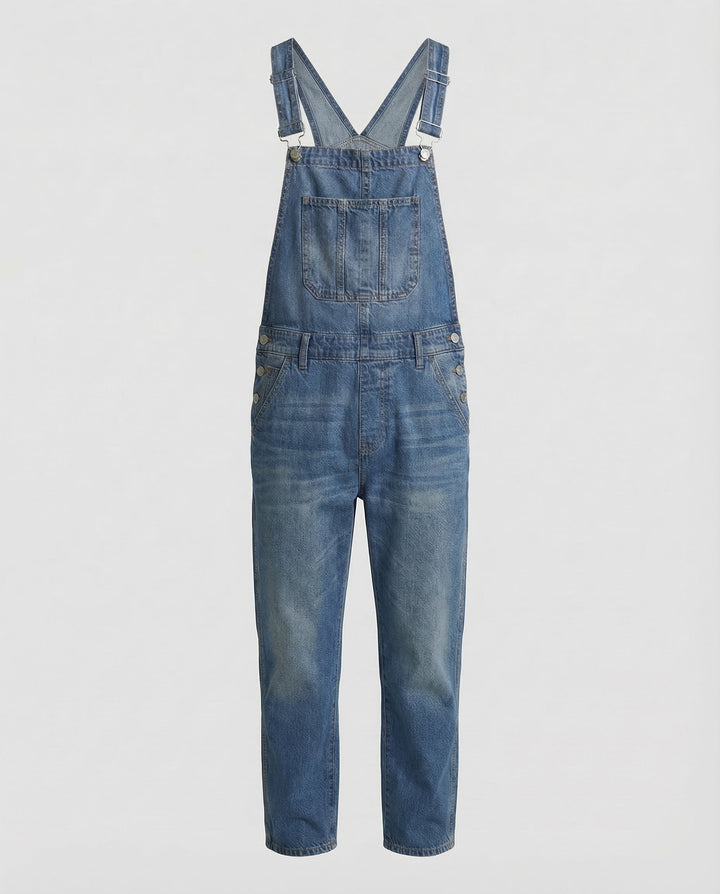 Herren Jeans Latzhose aus Robuster Denim mit Verstellbaren Trägern & Praktischen Taschen