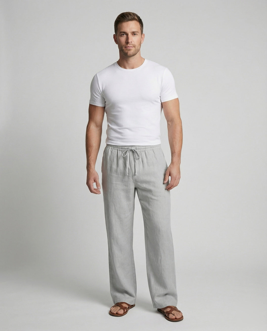 Herren lässige Leinen-Loungehose im Zen-Stil – weites Bein Yogahose atmungsaktiv Sommerhose