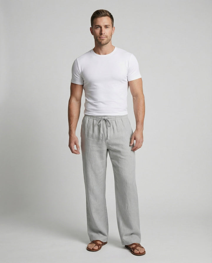 Herren lässige Leinen-Loungehose im Zen-Stil – weites Bein Yogahose atmungsaktiv Sommerhose