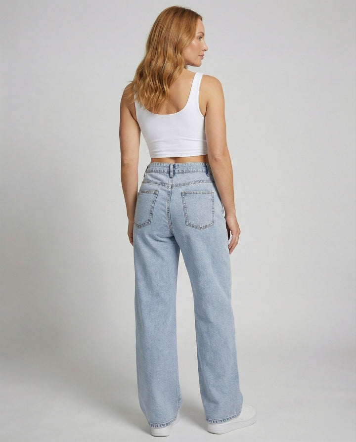 Damen ausgestellte Vintage-Jeans mit weitem Bein