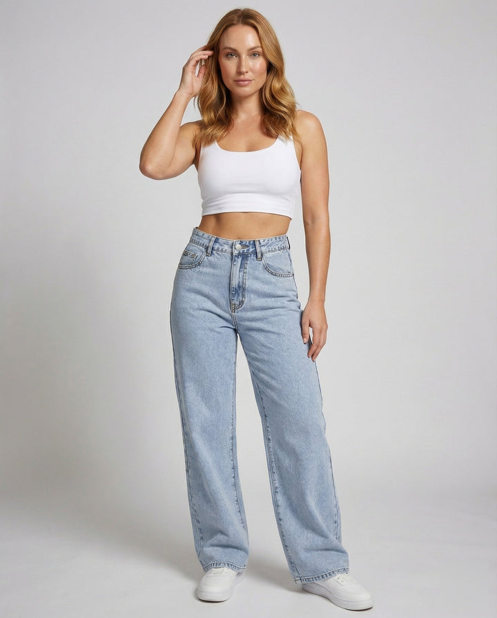 Damen ausgestellte Vintage-Jeans mit weitem Bein
