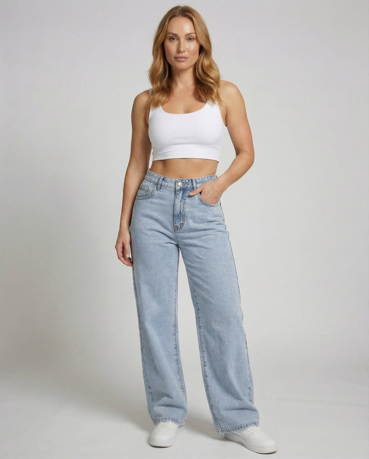 Damen ausgestellte Vintage-Jeans mit weitem Bein