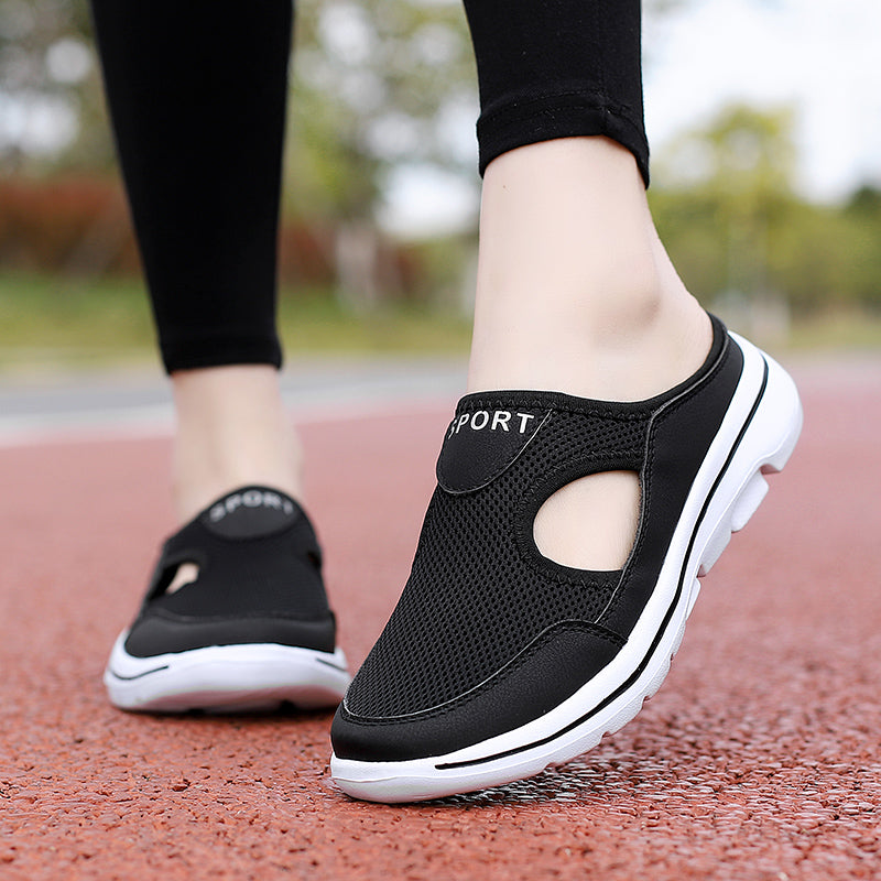 Damen Slip-On-Pantoletten aus Mesh mit seitlichen Ausschnitten | Zeitlos