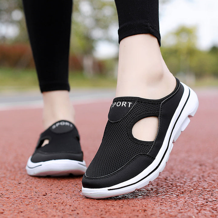 Damen Slip-On-Pantoletten aus Mesh mit seitlichen Ausschnitten | Zeitlos