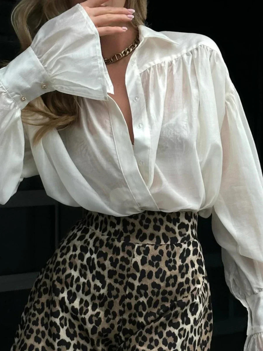 Elegante Bluse mit Kragen und Ballonärmeln für Büro und Freizeit