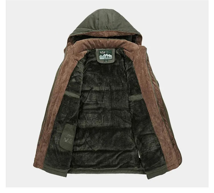 Winterjacke für Männer mit Kapuze, Plüschfutter und Reißverschlusstaschen