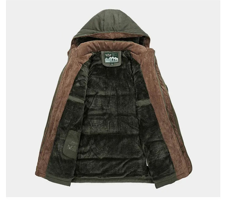 Winterjacke für Männer mit Kapuze, Plüschfutter und Reißverschlusstaschen