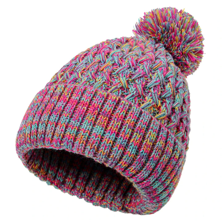 Bommelmütze Damen – Gestrickte Wintermütze mit Bommel und Ananas-Muster
