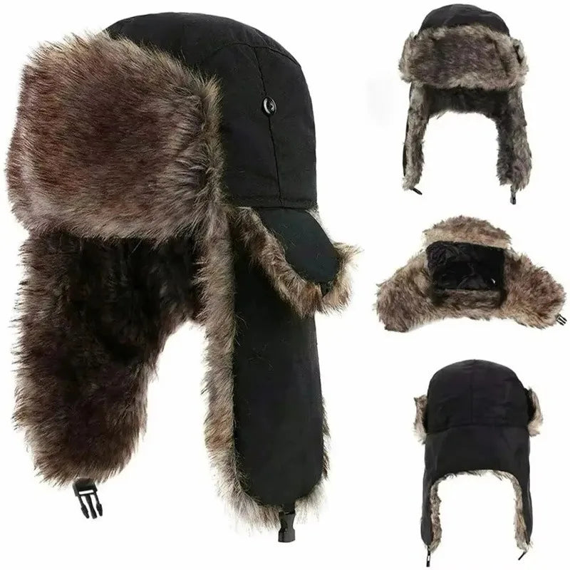 Mütze mit Ohrenklappen – Russische Ushanka Kappe für Männer, Winddicht und Warm