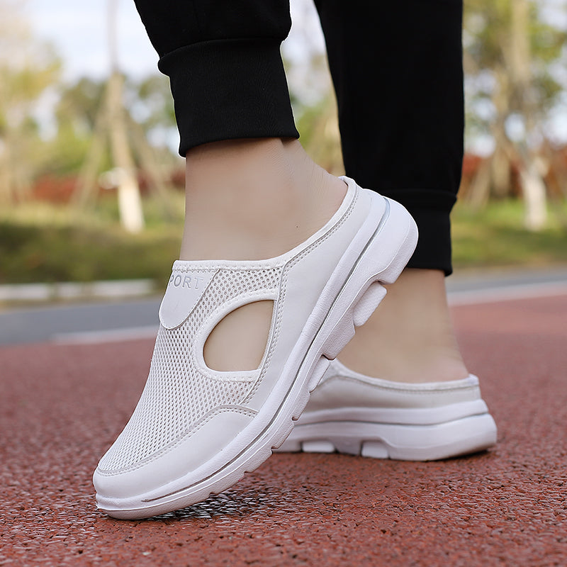 Damen Slip-On-Pantoletten aus Mesh mit seitlichen Ausschnitten | Zeitlos